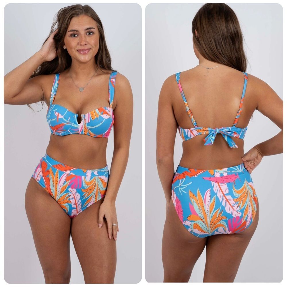 Blushing Brunette Coast On By High Waist Bottom / Underwire Top Bikini Set | XXL